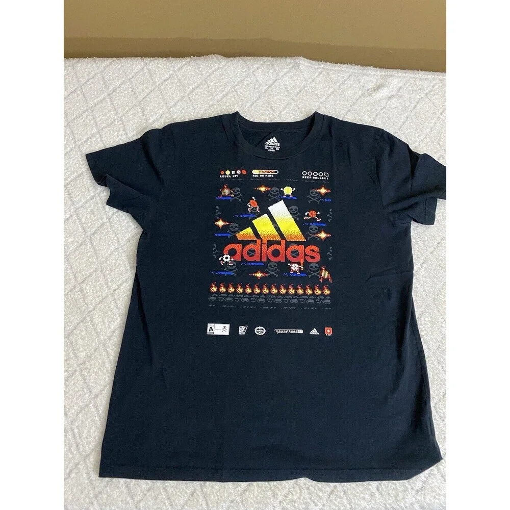 Adidas Vintage Game System Sports Graphic Black Shirt Size Youth XL 18-20